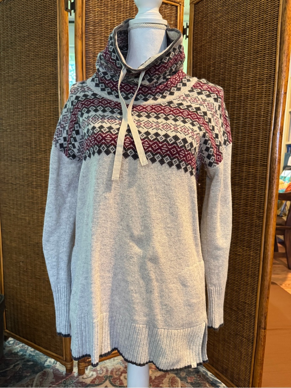 Cream Fair Isle Funnel Neck Knit Sweater